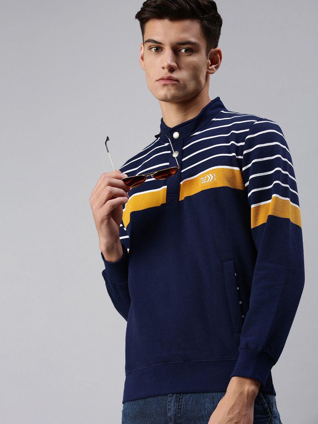 showoff-men-navy-blue-&-yellow-striped-pullover-sweatshirt