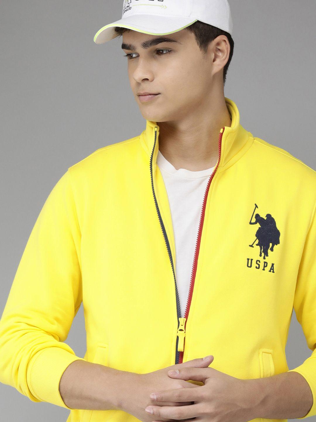 U S Polo Assn Men Yellow Brand Logo Embroidered Open-Front Sweatshirt