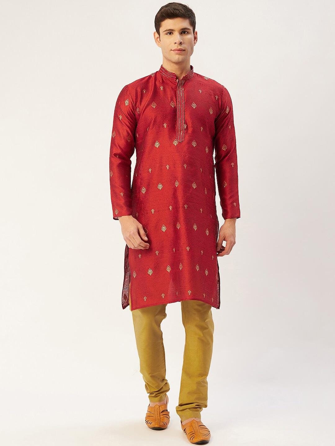 jompers-men-maroon-ethnic-motifs-kurta-with-churidar