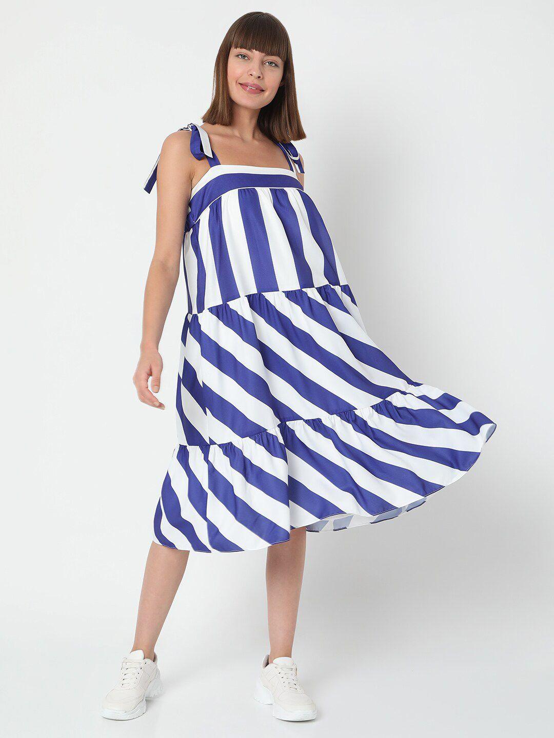vero-moda-white-&-blue-striped-a-line-midi-dress