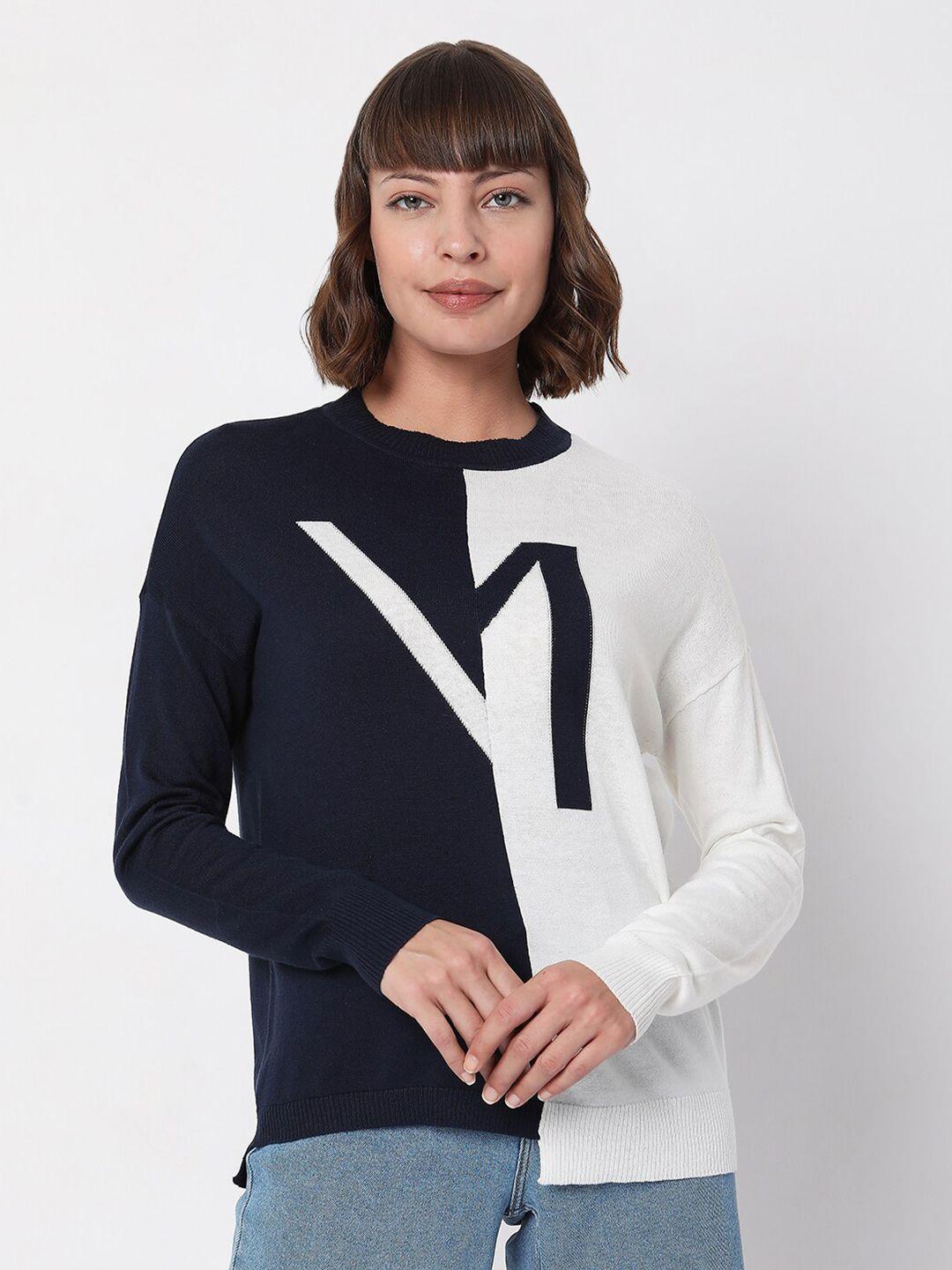vero-moda-women-white-&-black-colourblocked-sweater