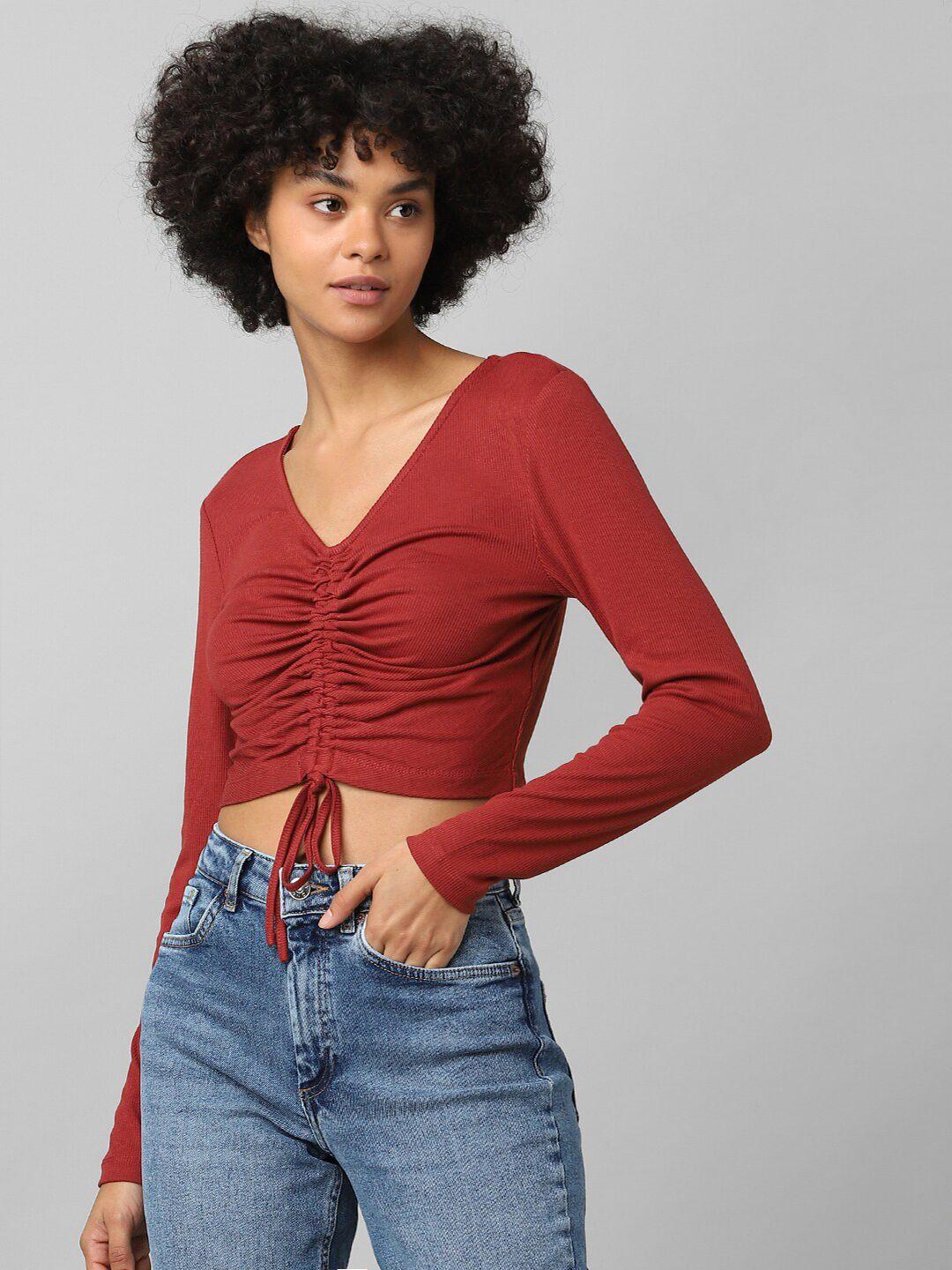 only-maroon-ruched-crop-top