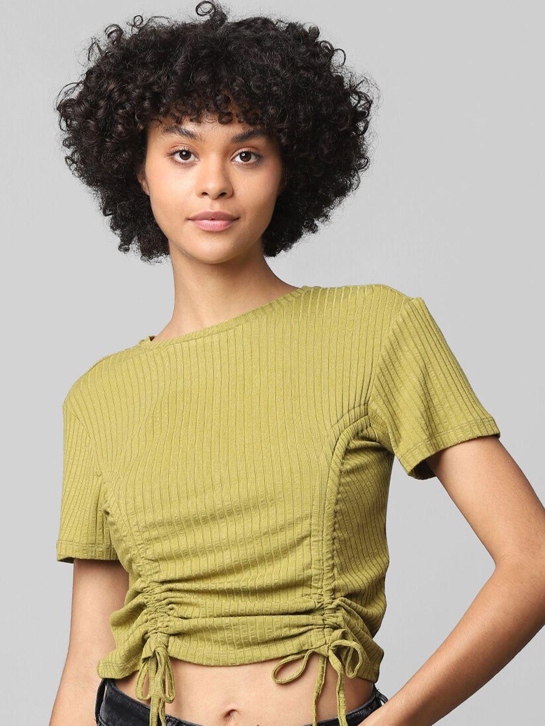 ONLY Olive Green Crop Ruched Top