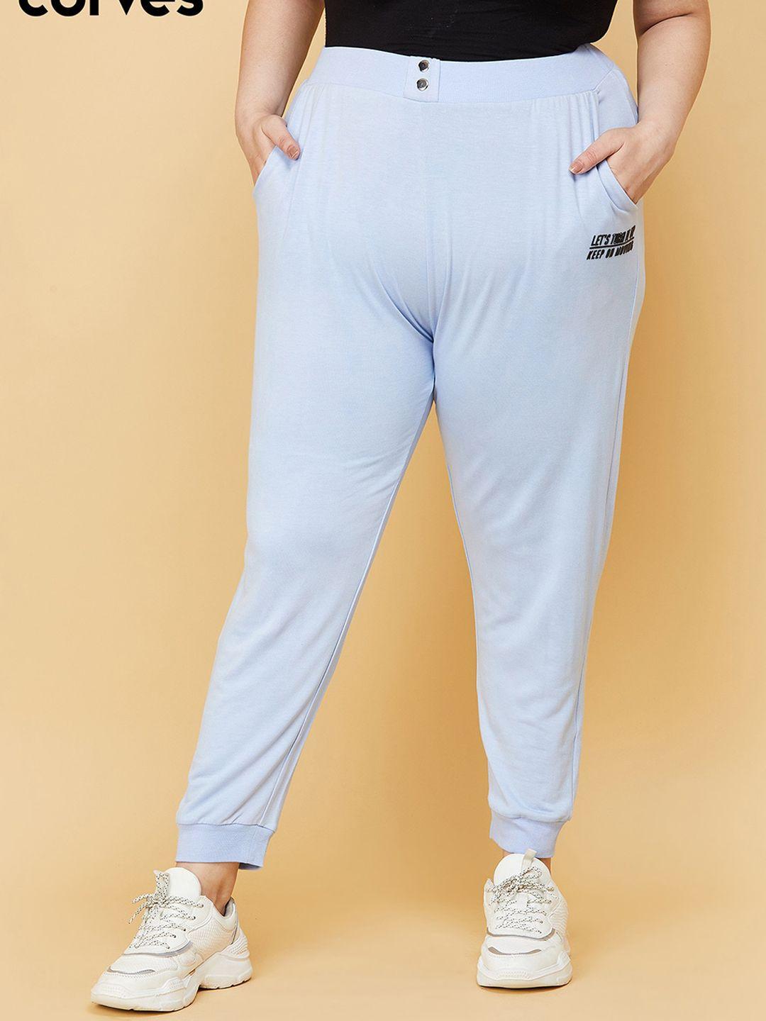 max-women-plus-size-blue-solid-joggers