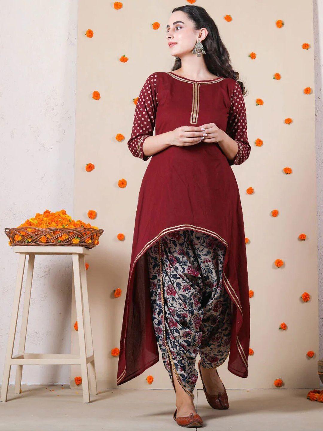 rustorange-women-maroon-floral-embroidered-kurti-with-palazzos