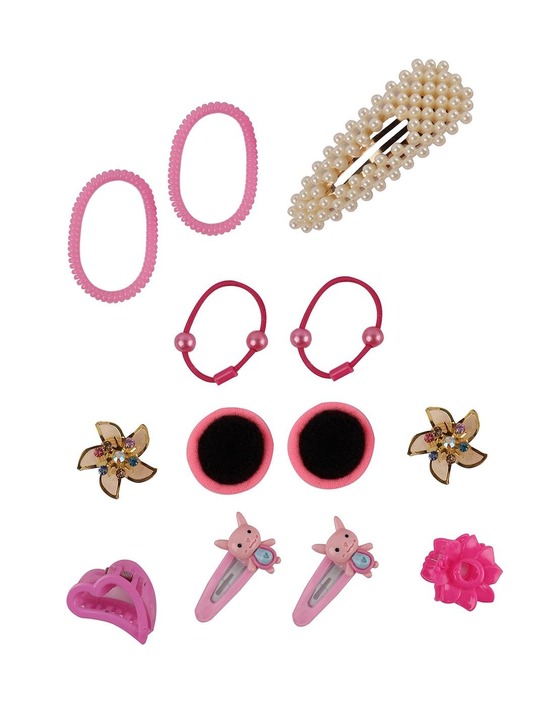 foliyaj-girls-set-of-15-pink-fur-hair-accessory