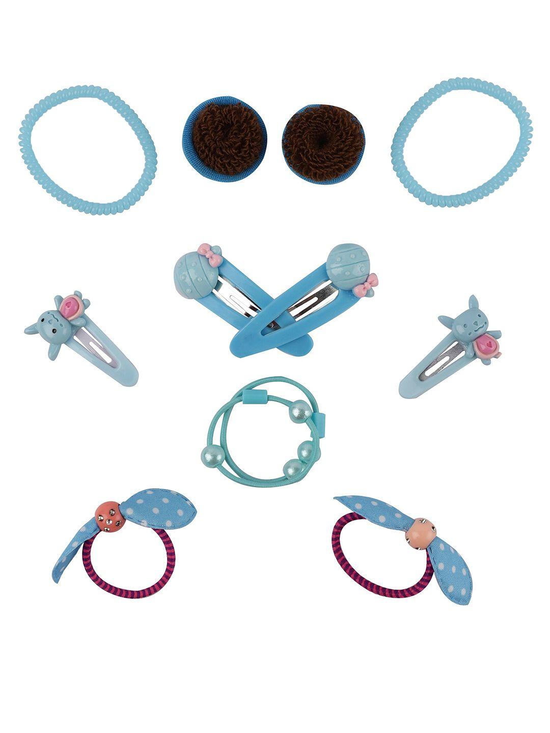 foliyaj-girls-set-of-14-blue-hair-accessory-with-cat-shape-storage-box