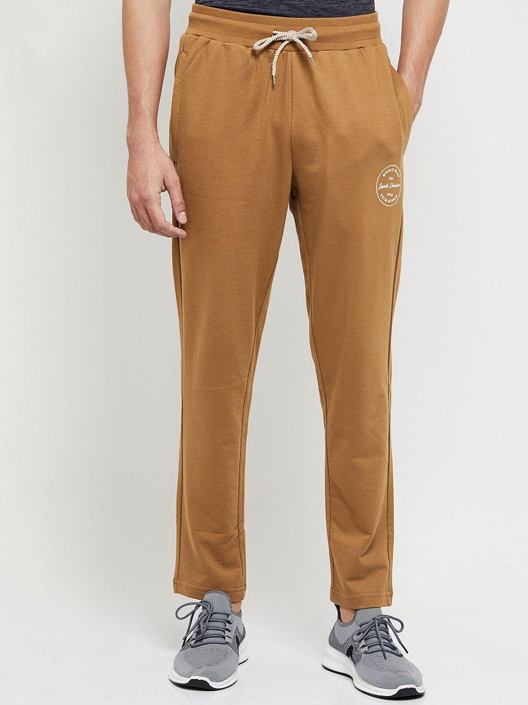 max-men-brown-&-white-printed-track-pants