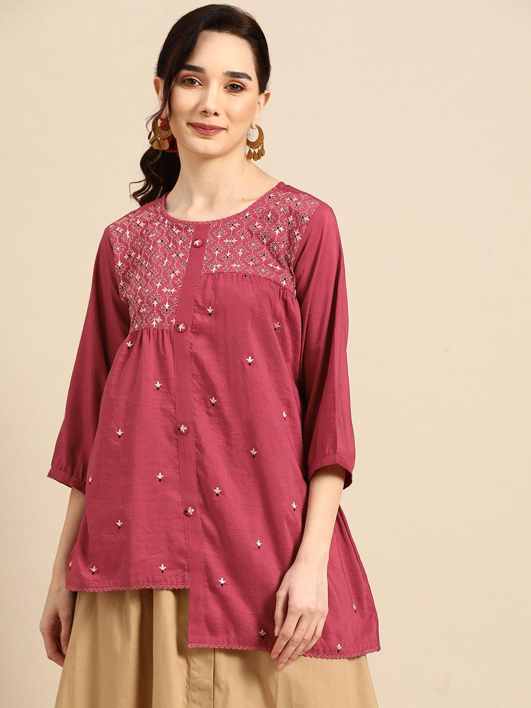 sangria-pink-embroidered-longline-top