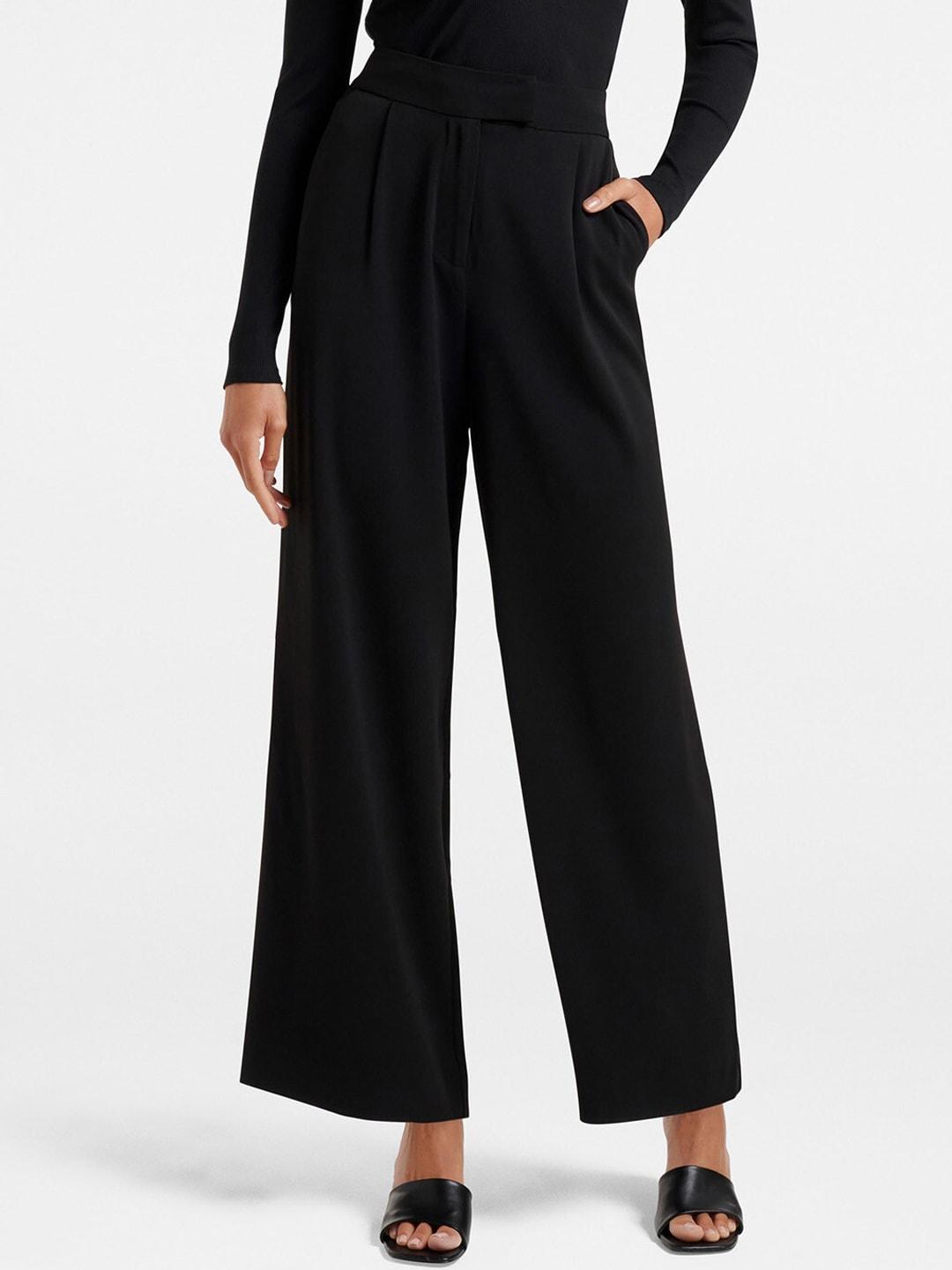 Forever New Women Black High-Rise Pleated Trousers
