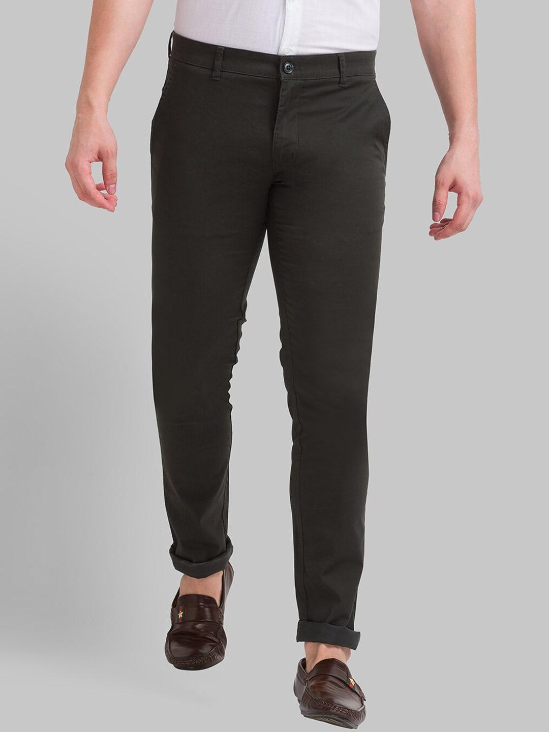 Parx Men Olive Green Tapered Fit Trousers