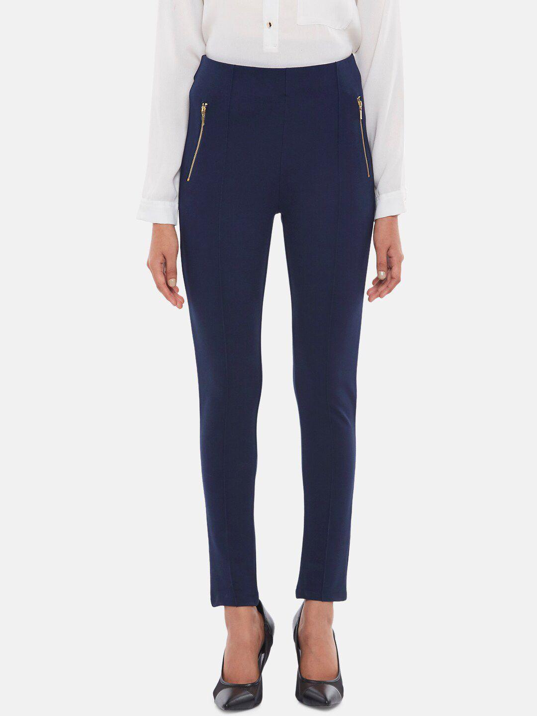 annabelle-by-pantaloons-women-navy-blue-solid-skinny-fit-treggings