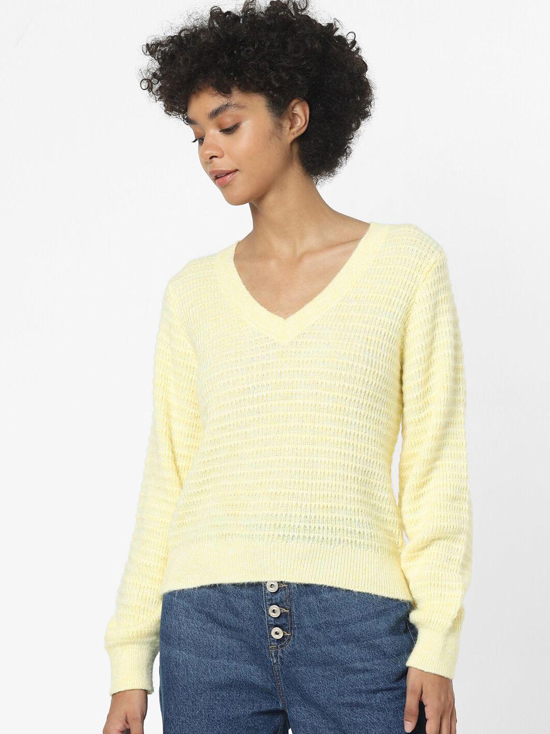 only-women-yellow-self-design-acrylic-pullover