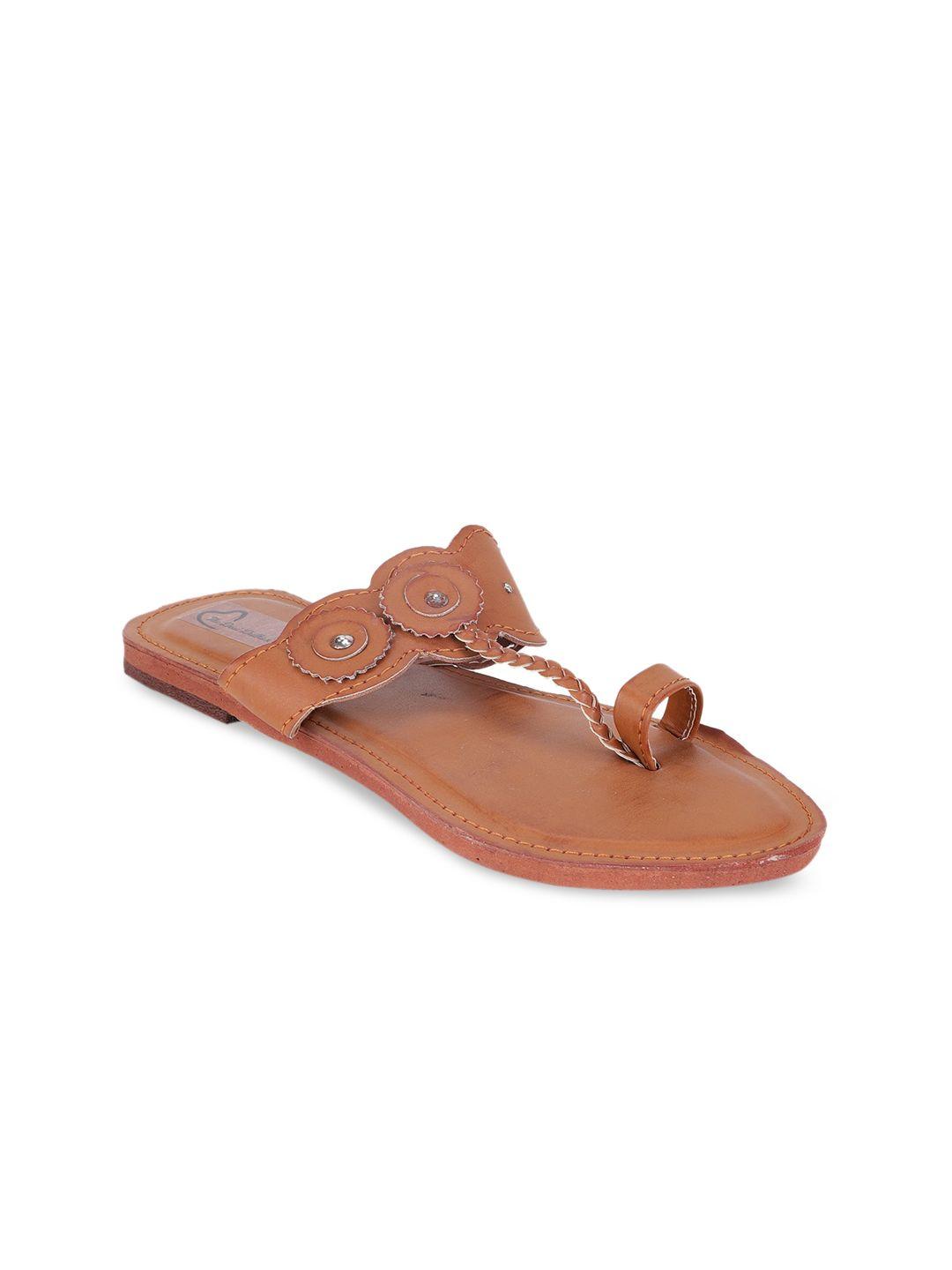 The Desi Dulhan Women Tan Textured Leather Ethnic Flats