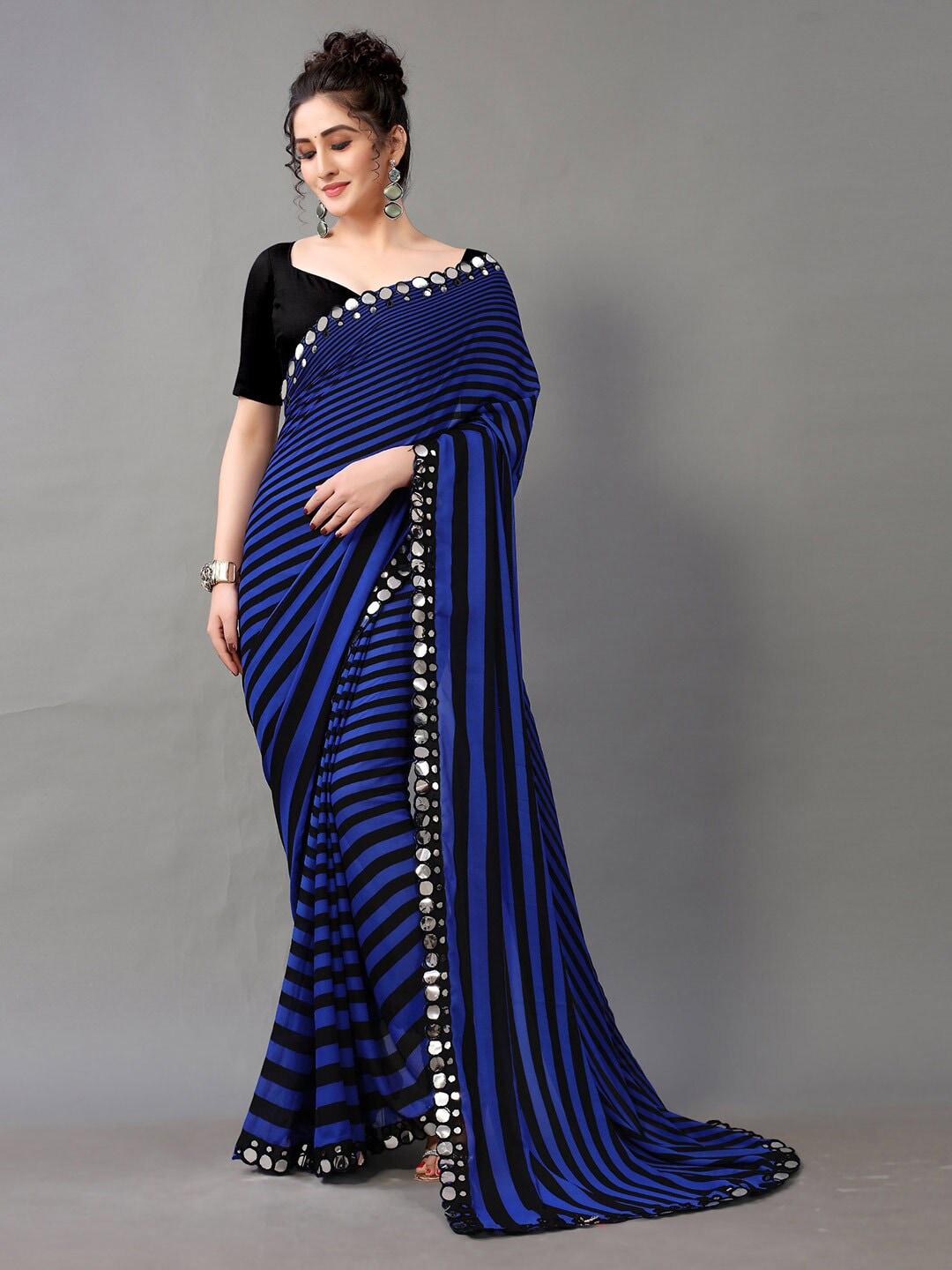 hritika-blue-&-black-striped-saree
