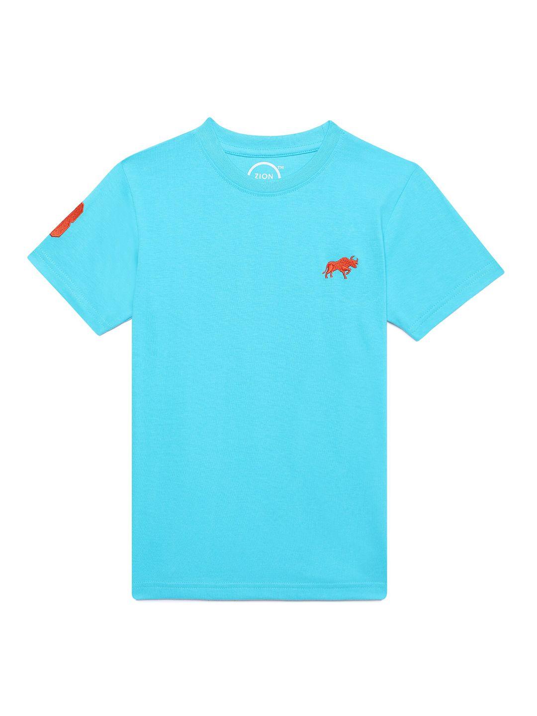 ZION Boys Turquoise Blue Slim Fit T-shirt
