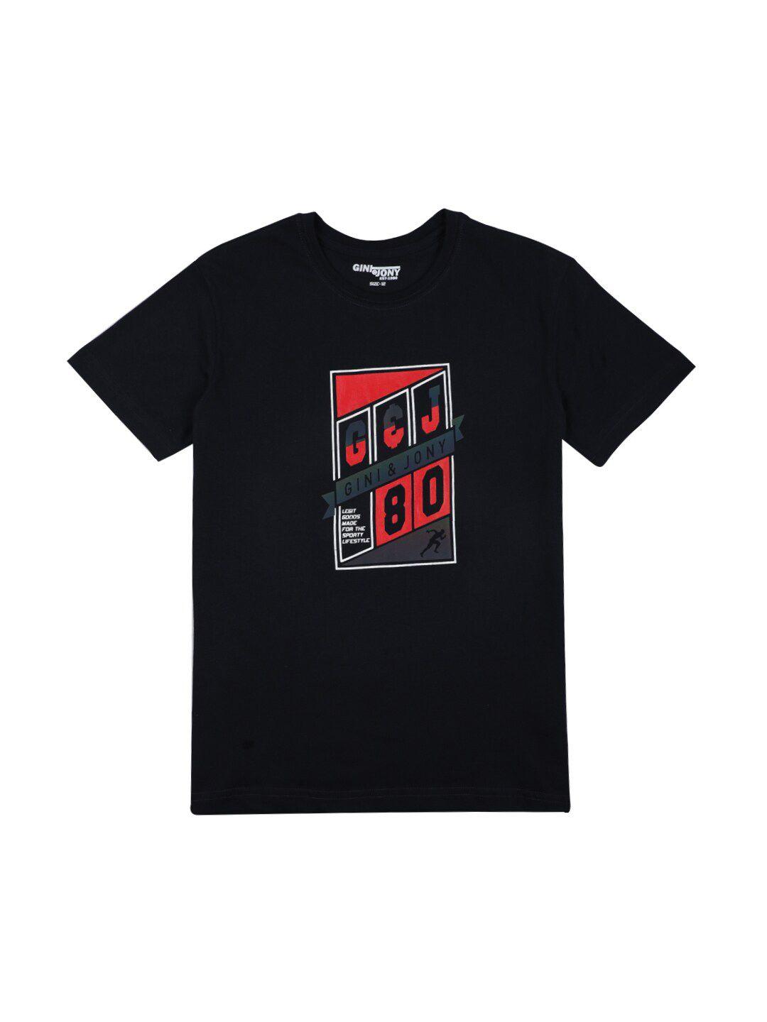 Gini and Jony Boys Black Typography T-shirt