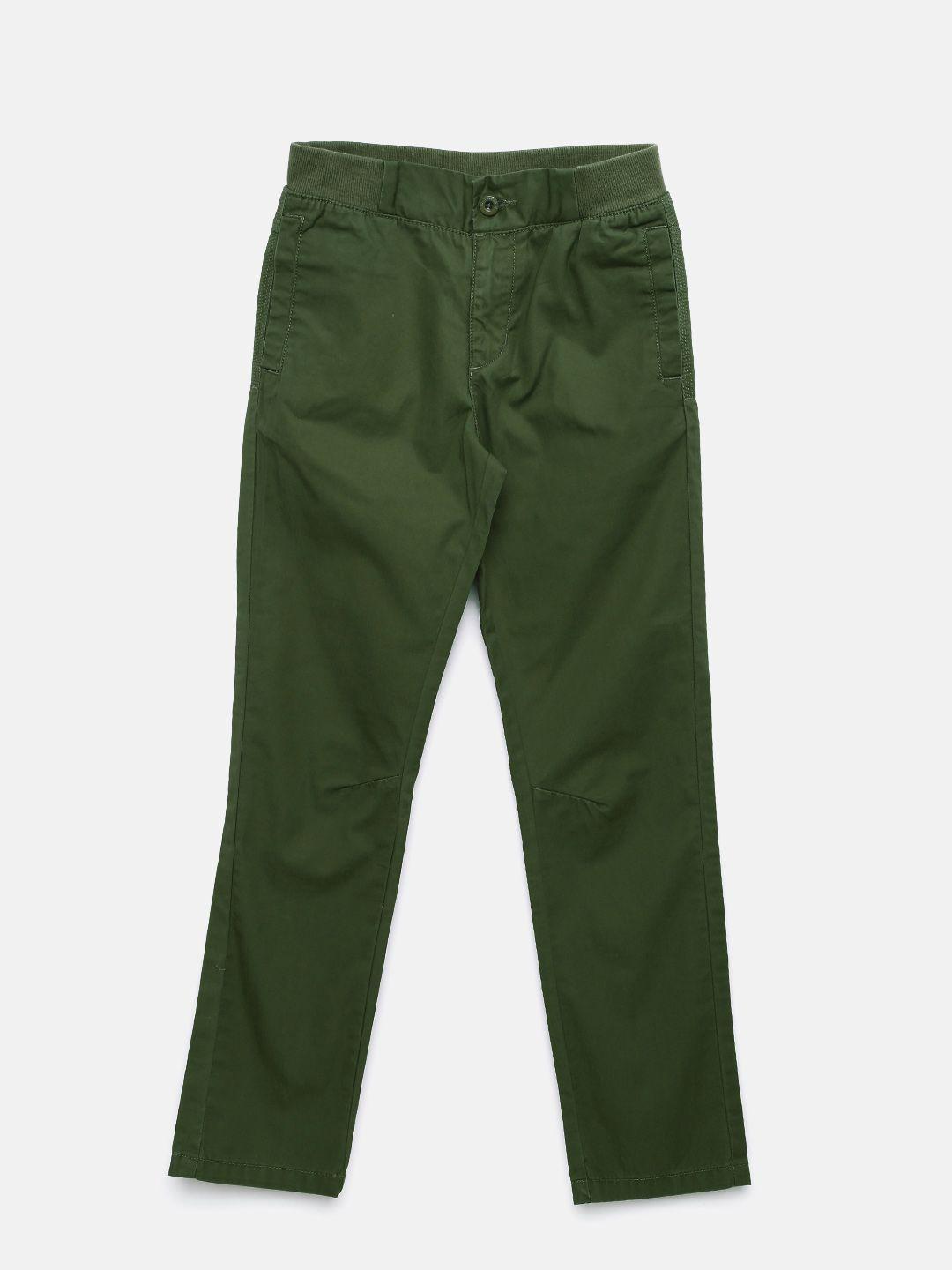 U.S. Polo Assn. Kids Boys Olive Green Regular Fit Solid Regular Trousers