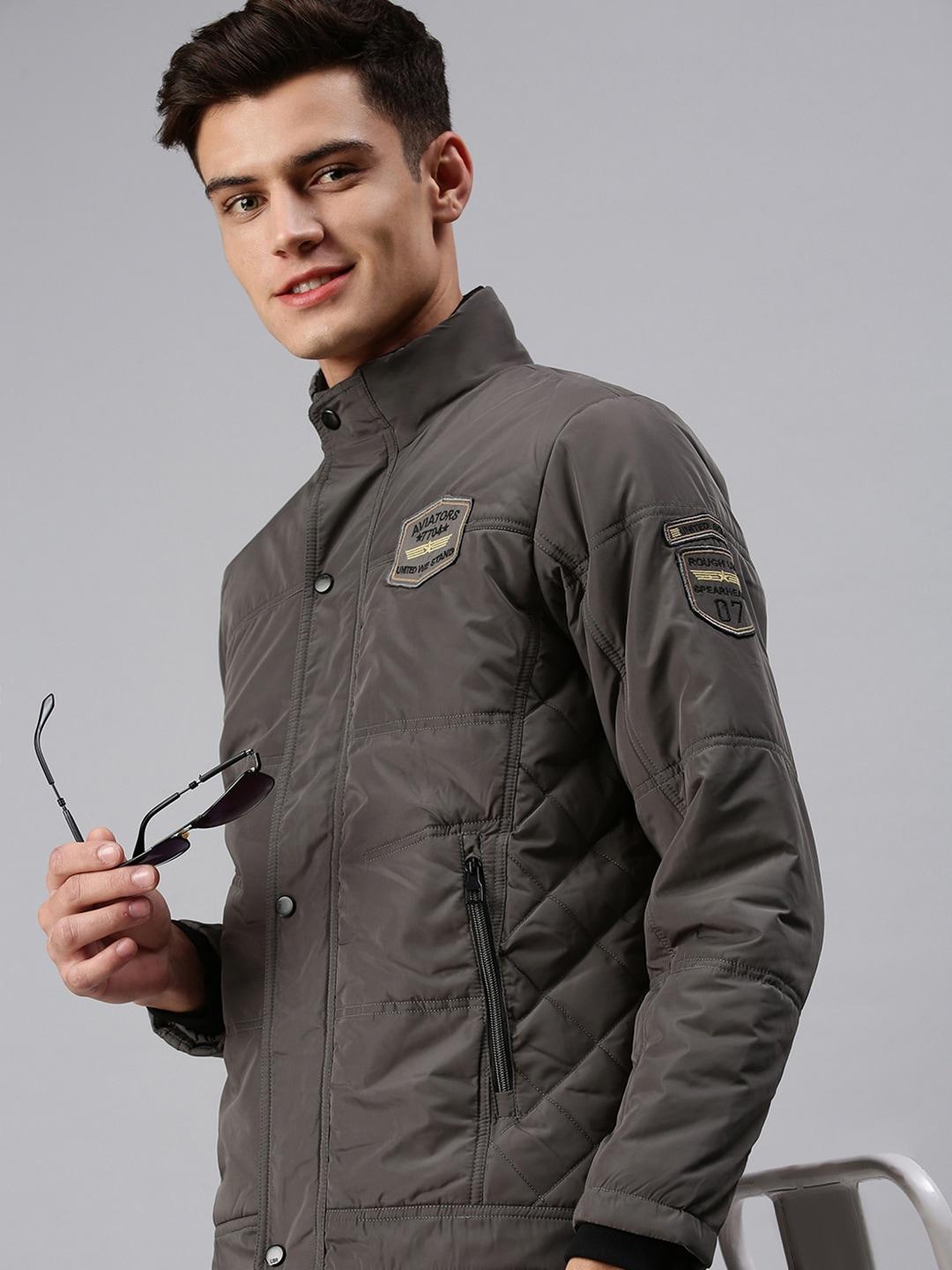 SHOWOFF Men Grey Colourblocked Bomber with Patchwork Jacket