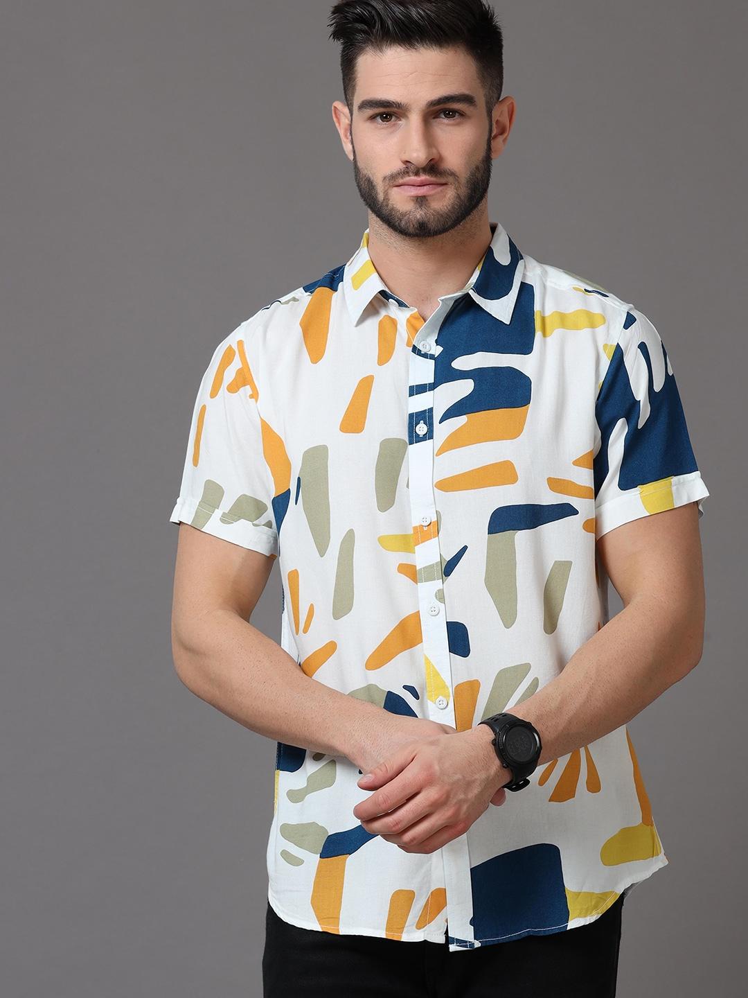 here&now-men-white-slim-fit-printed-casual-shirt