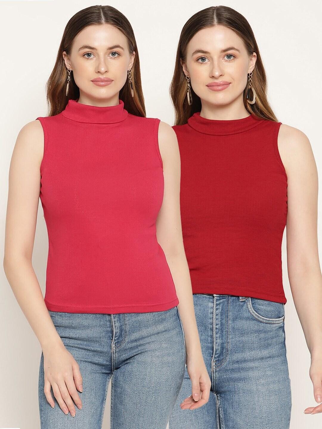Miaz Lifestyle Pack Of 2 Solid Pink & Red Top