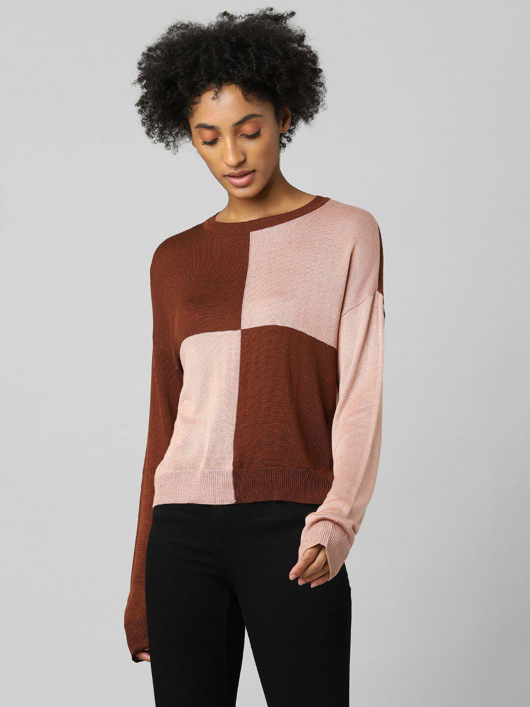 only-pink-&-ice-flow-colourblocked-extended-sleeves-top
