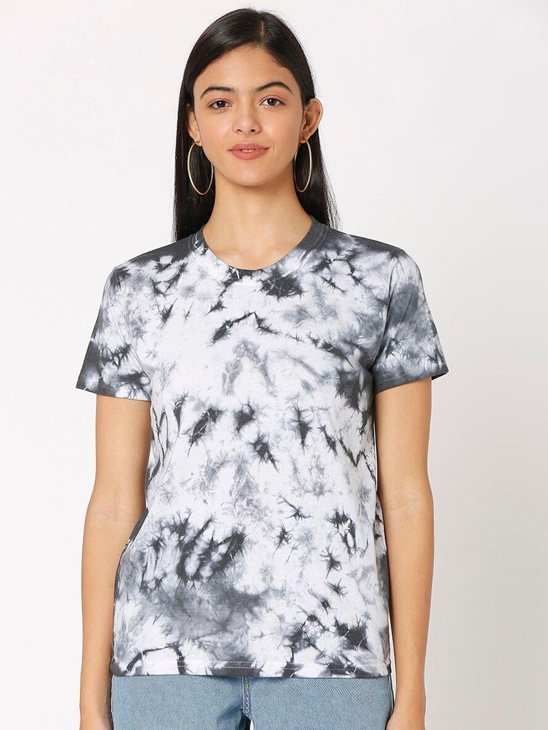 Smarty Pants Women Black & bright gray Tie & Die Printed Tropical T-shirt