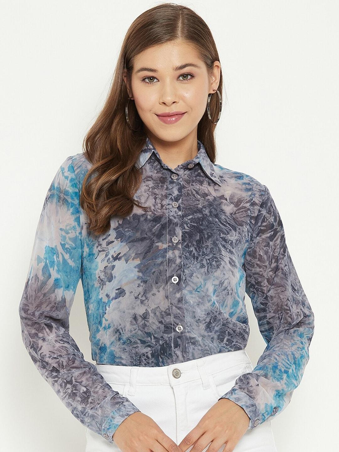 PURYS Women Multicolor Smart Semi Sheer Printed Casual Shirt