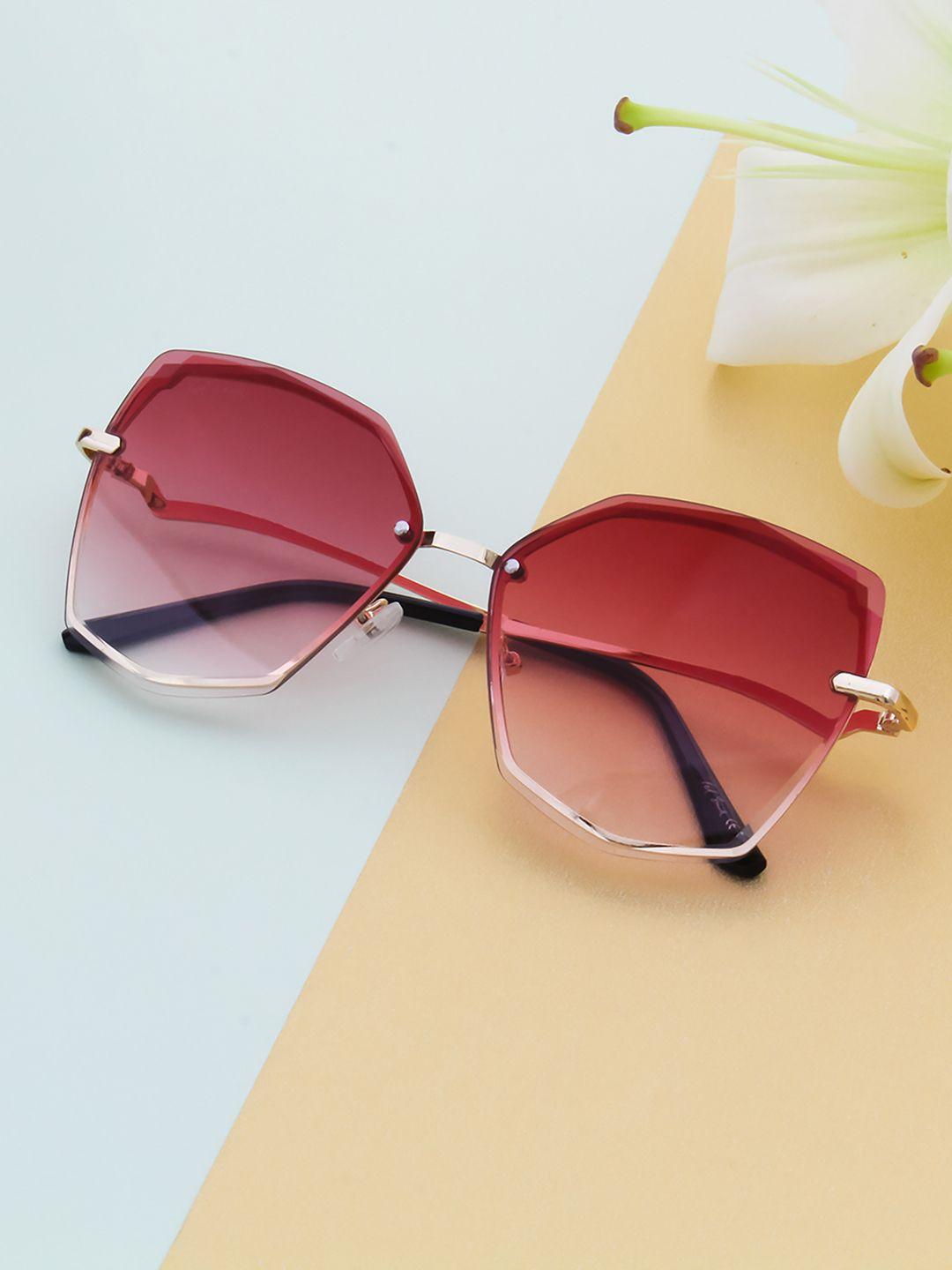 Ted Smith Unisex Pink Lens & Gold-Toned Square Sunglasses with UV Protected Lens DIAMONTY_GLD