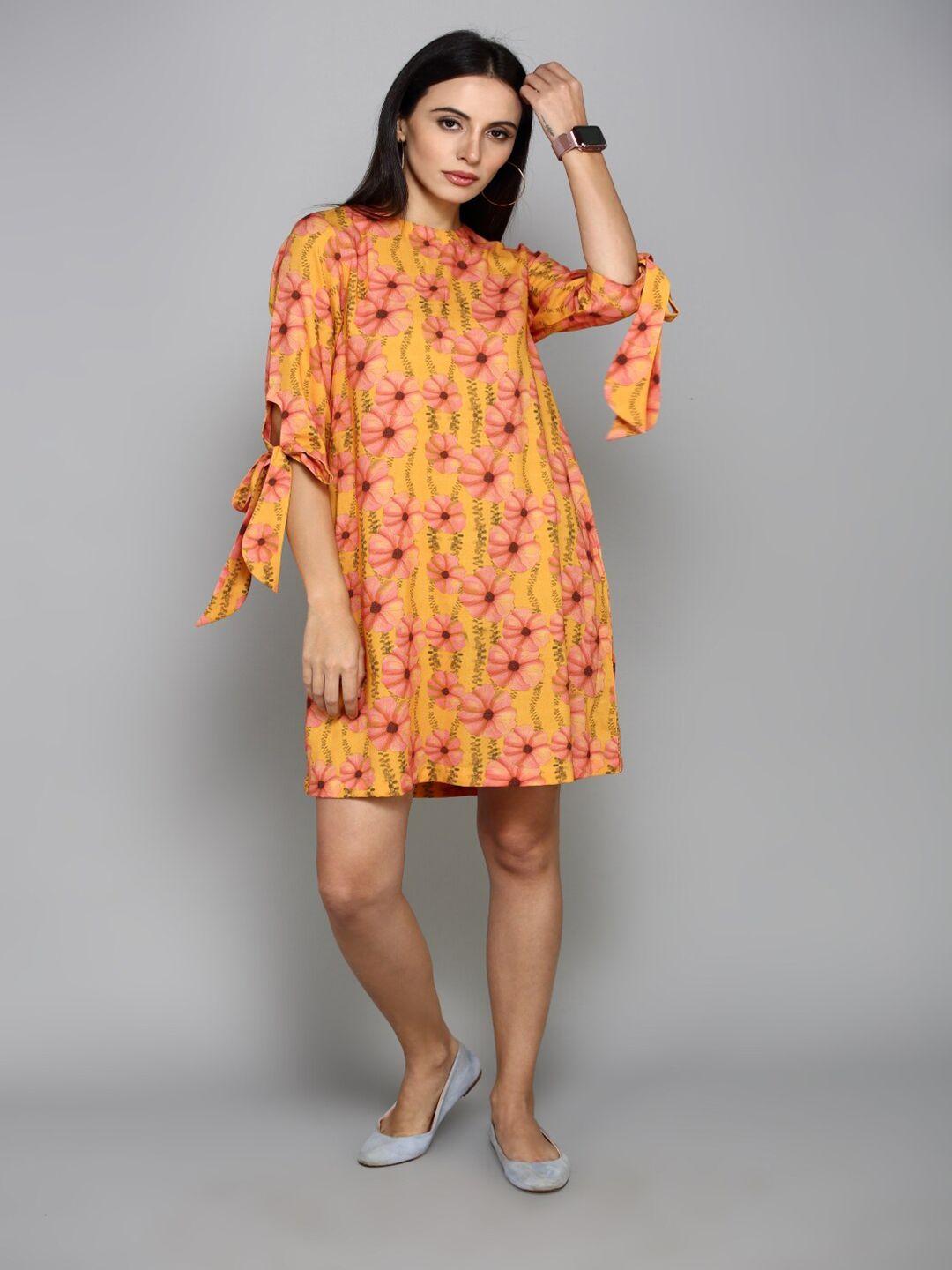 aturabi-yellow-&-pink-floral-a-line-dress