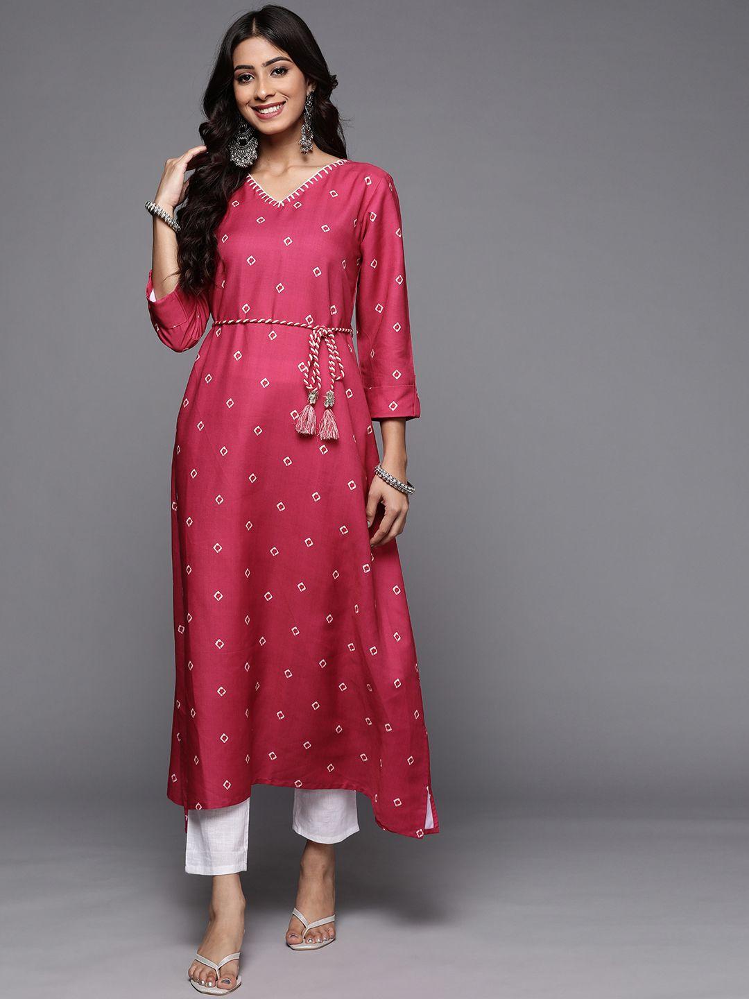 varanga-women-pink-&-white-bandhani-printed-thread-work-indie-prints-kurta