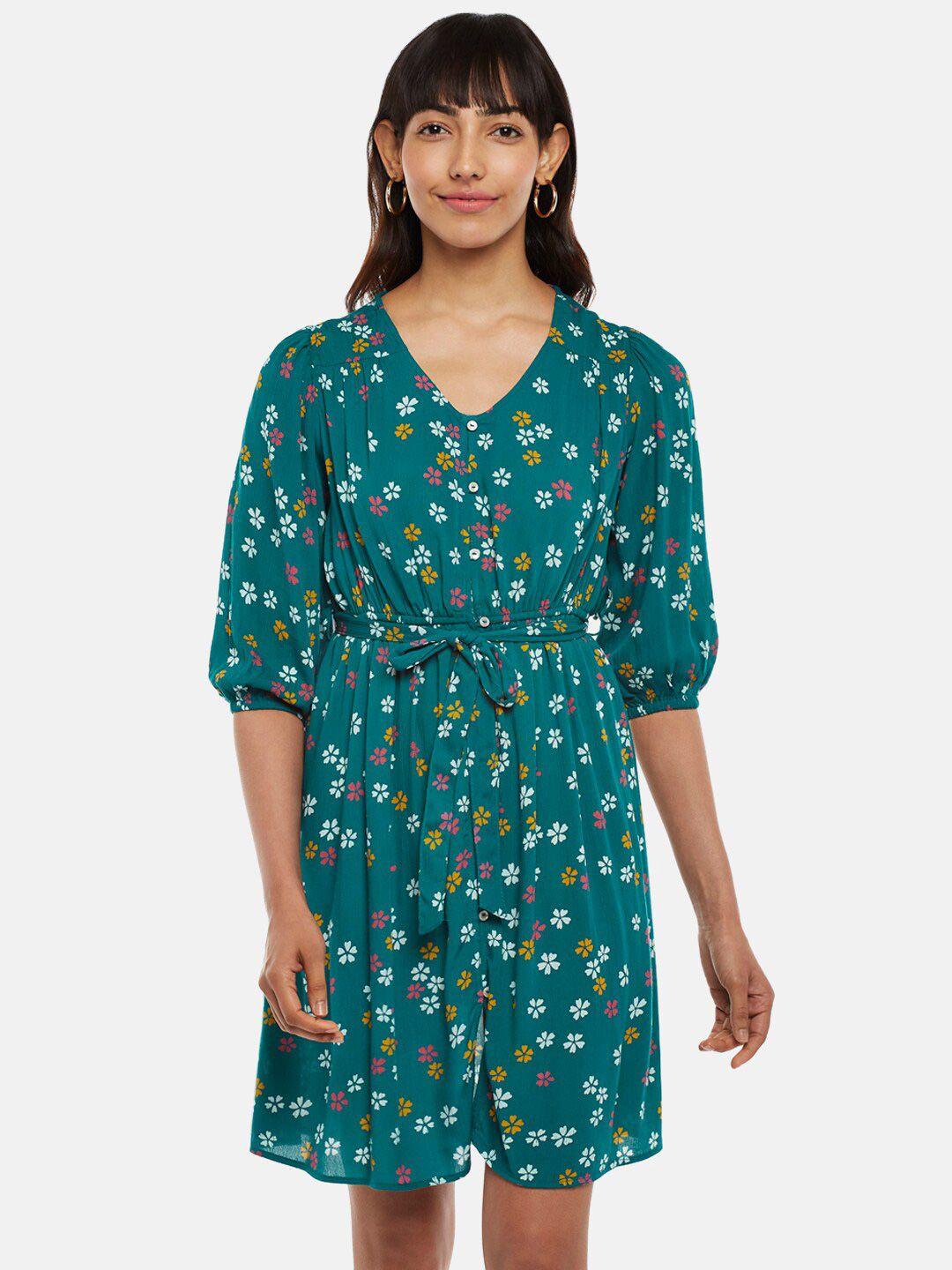 people-women-teal-floral-printed-a-line-dress