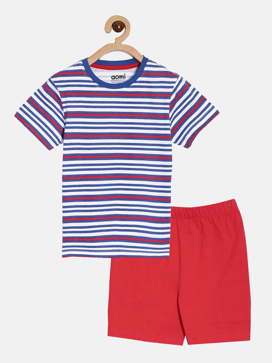 Aomi Boys Blue & Red Printed T-shirt with Shorts