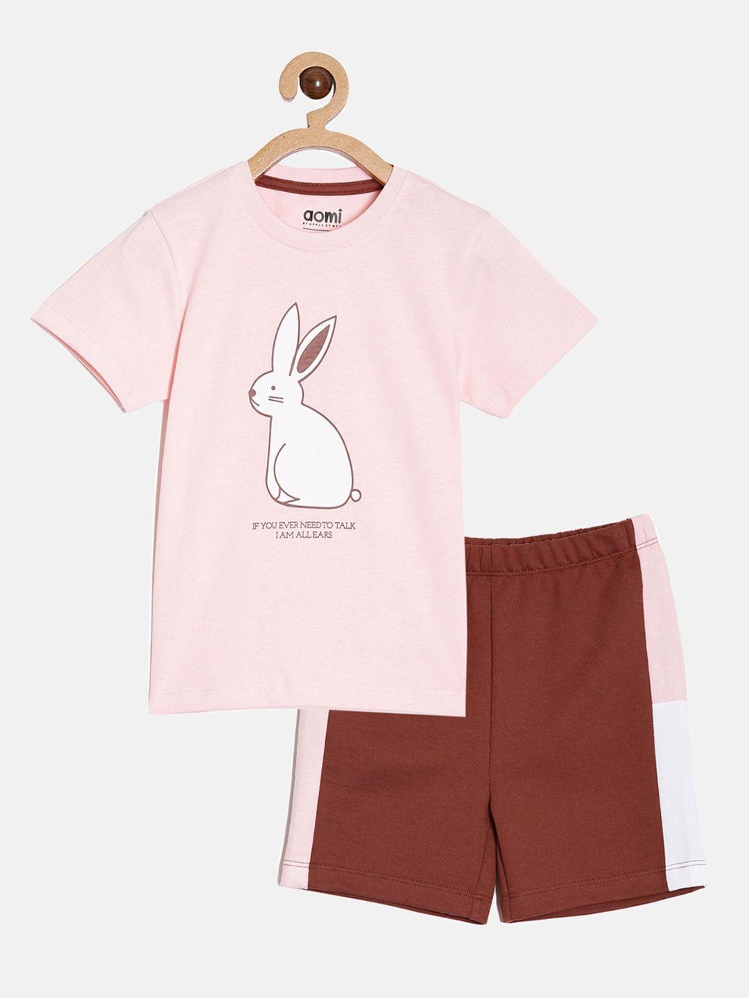 Aomi Boys Pink & Brown Printed T-shirt with Shorts