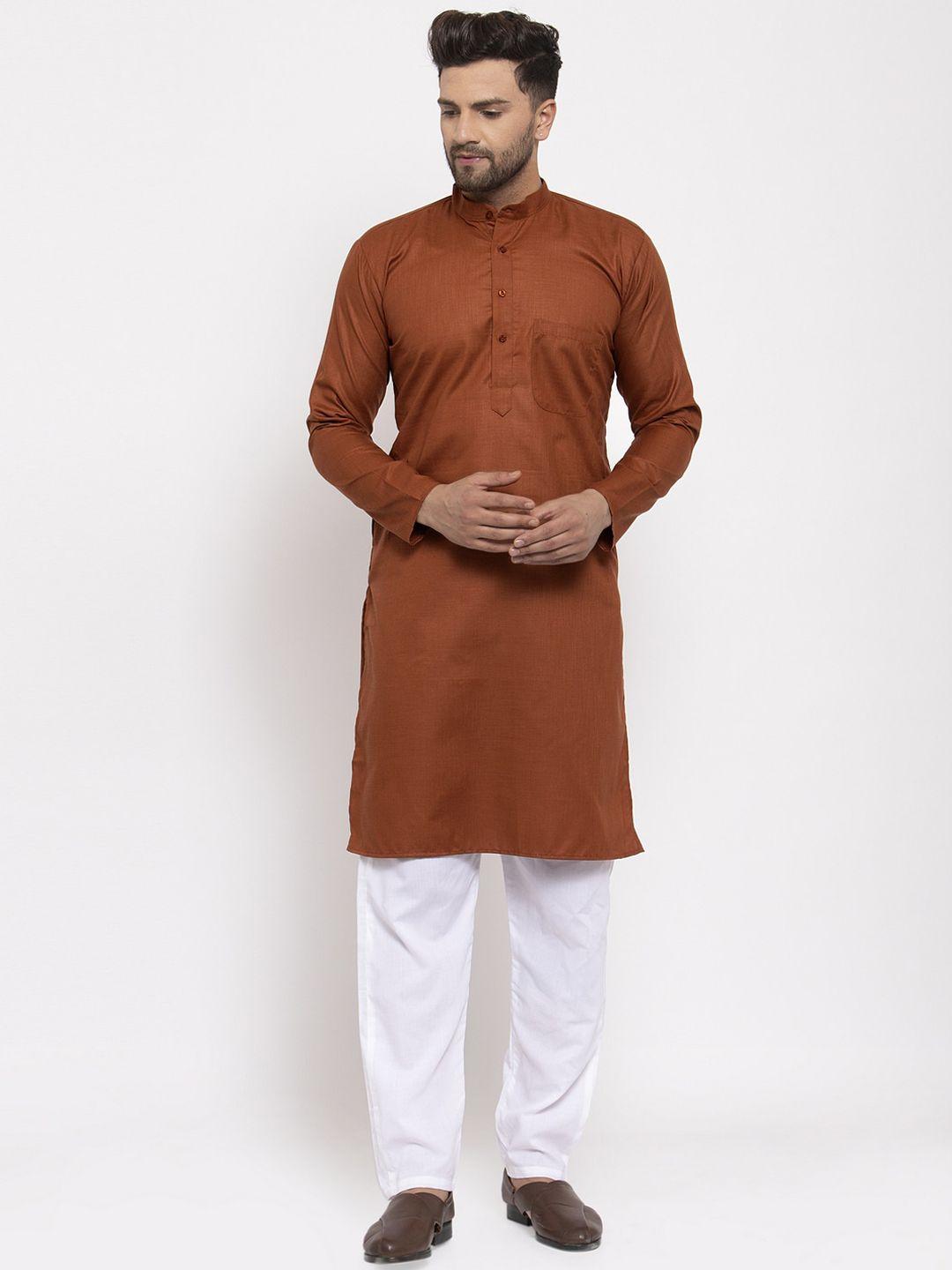 jompers-men-brown-angrakha-kurta-with-pyjamas-sets