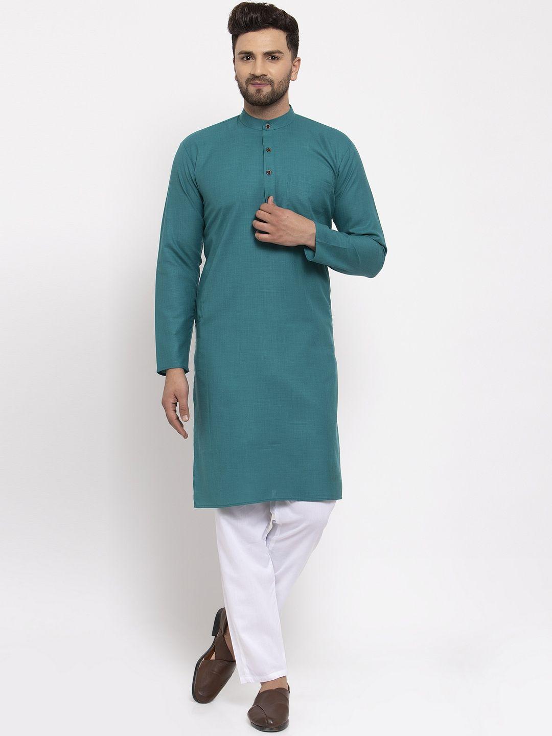 jompers-men-teal-green-pure-cotton-kurta-with-pyjamas