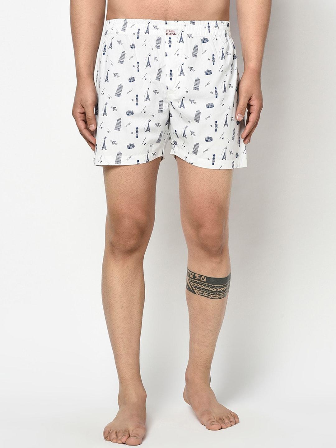THE DAILY OUTFITS Men White Printed Pure Cotton Seven Wonders Boxer
