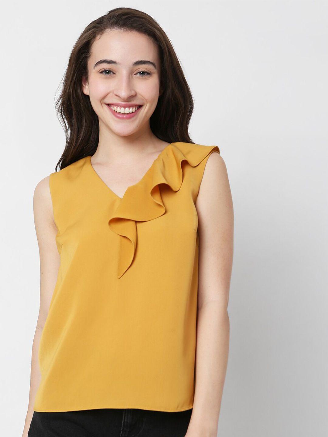 vero-moda-women-mustard-yellow-solid-top