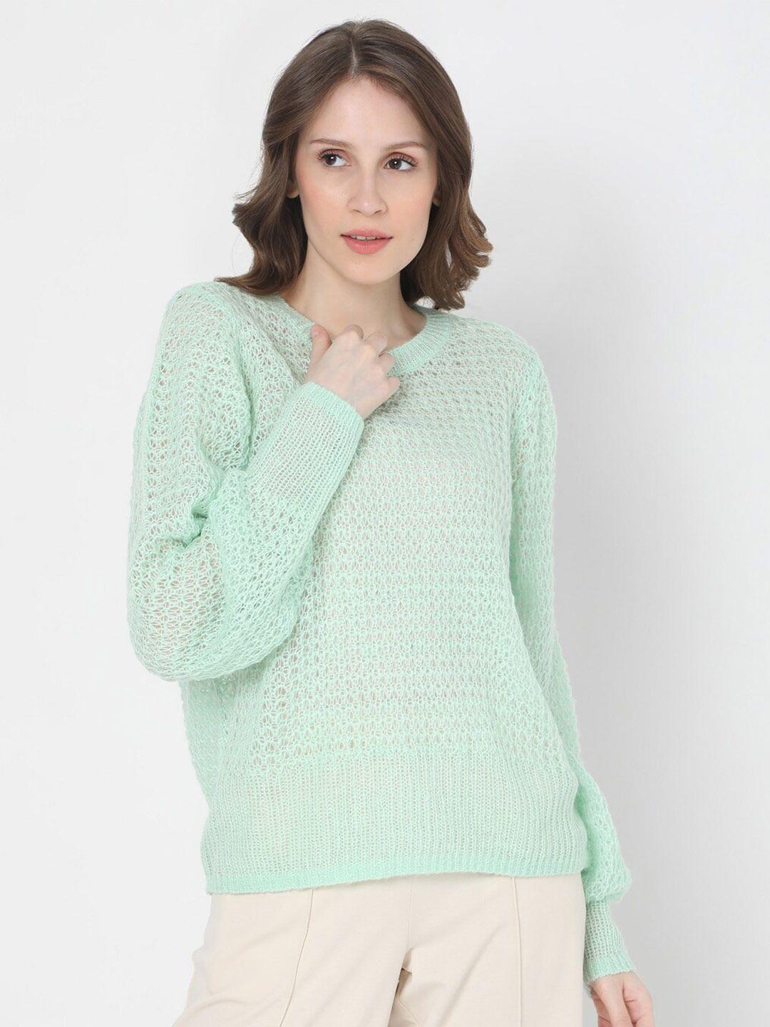 vero-moda-women-green-self-design-pullover