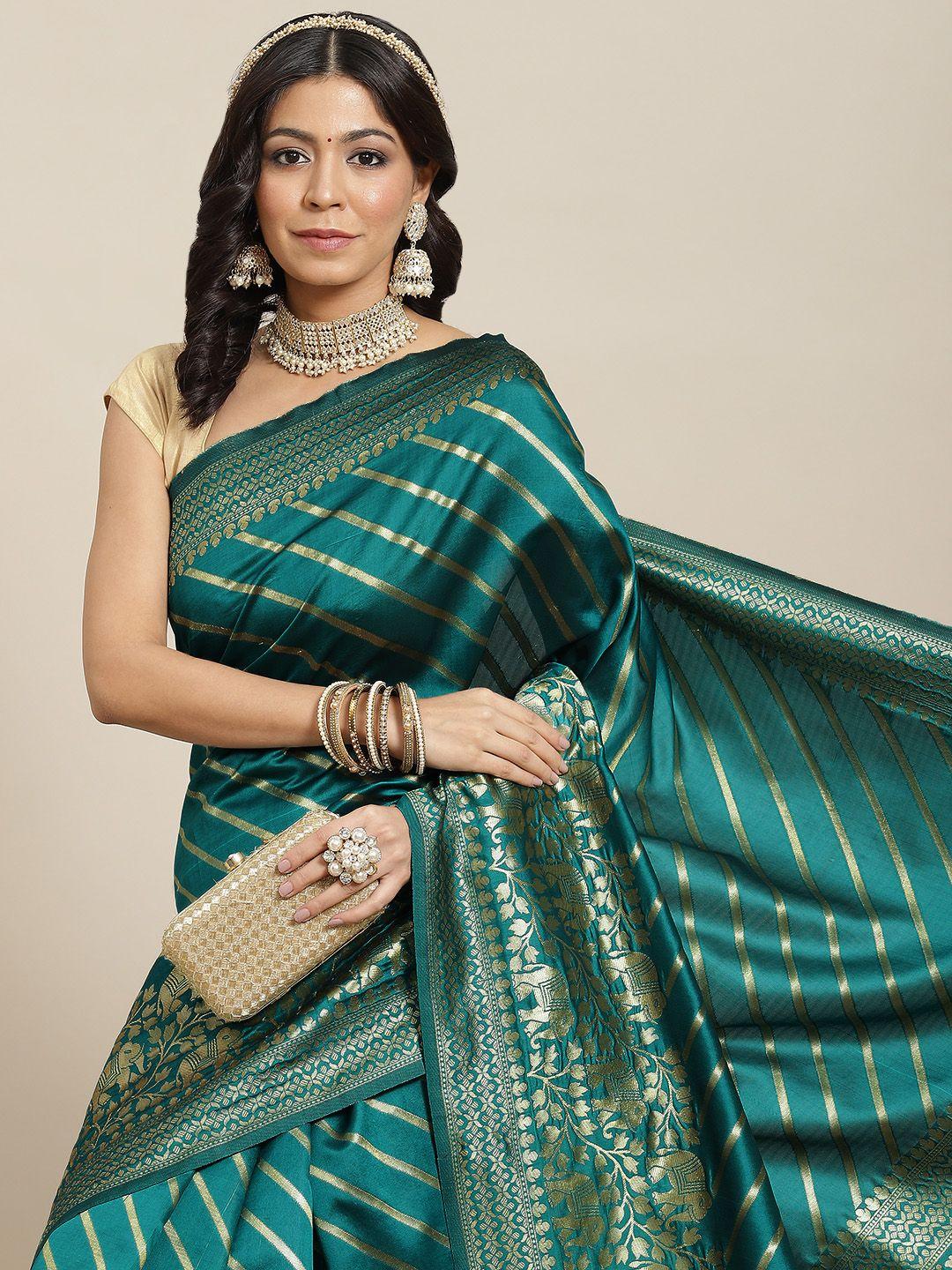 ishin-green-&-golden-striped-zari-art-silk-banarasi-saree