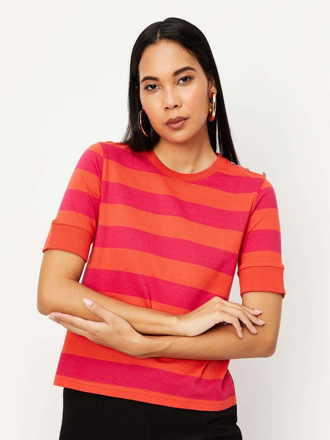 max Women Fuchsia Striped T-shirt