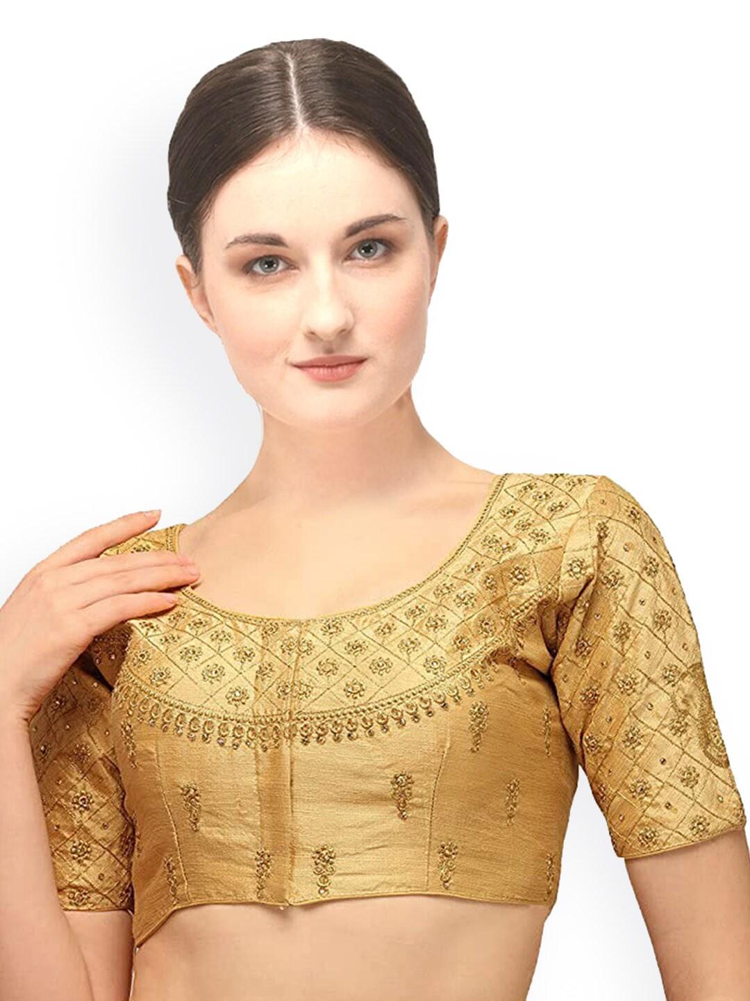 Sumaira Tex Beige & Gold-Coloured Embroidered Saree Blouse