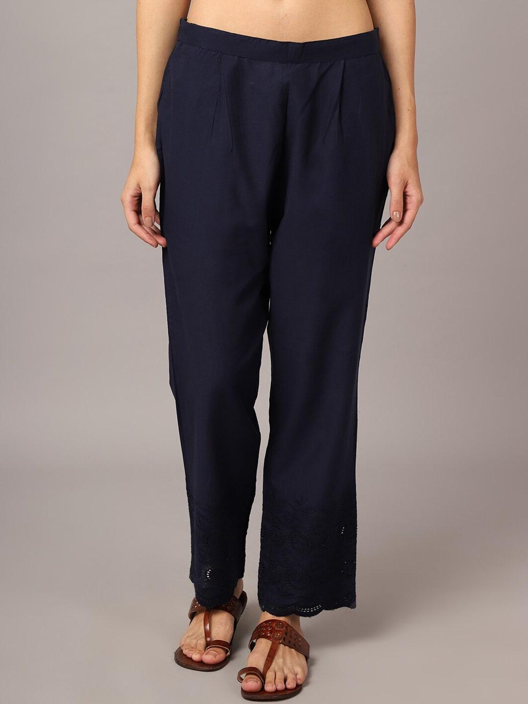 Cantabil Women Navy Blue Casual Trousers