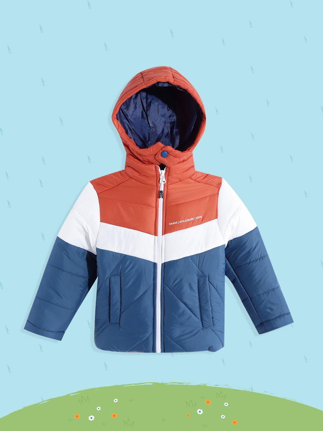 Okane Boys Orange & Blue Striped Detachable Hood Padded Jacket