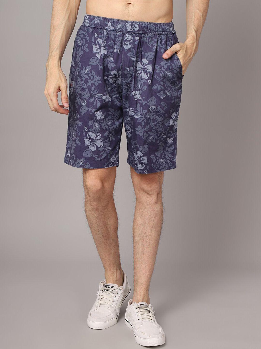Cantabil Men Navy Blue Floral Printed Shorts