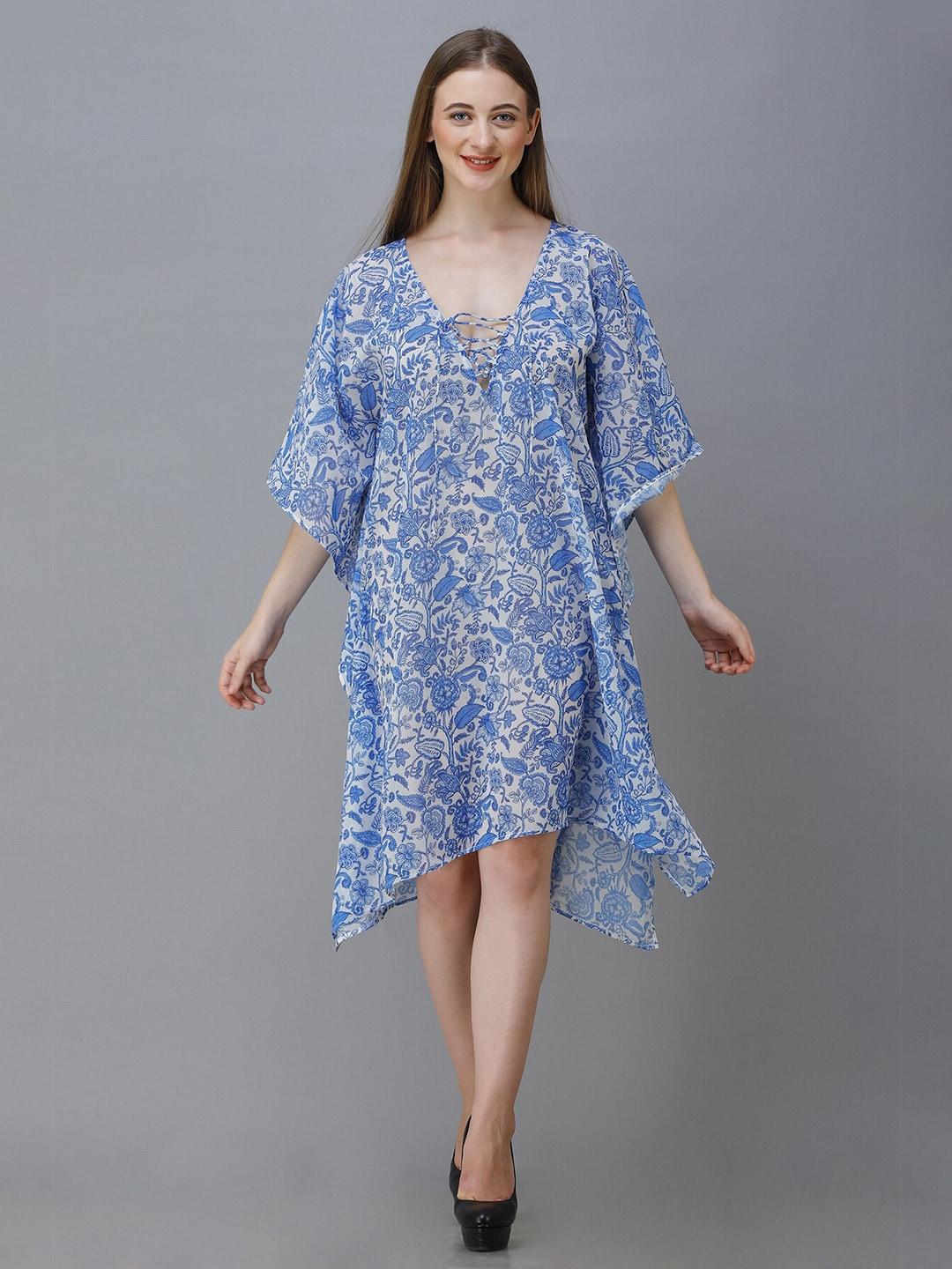 Rajoria Instyle Blue & White Georgette Kaftan Midi Dress