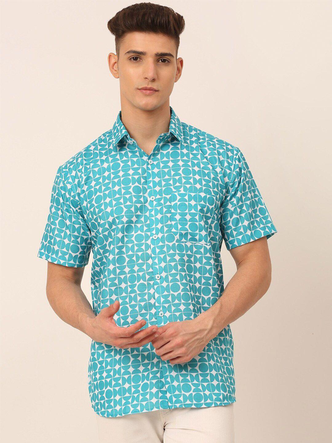 jainish-men-turquoise-blue-classic-floral-printed-100%cotton-casual-shirt