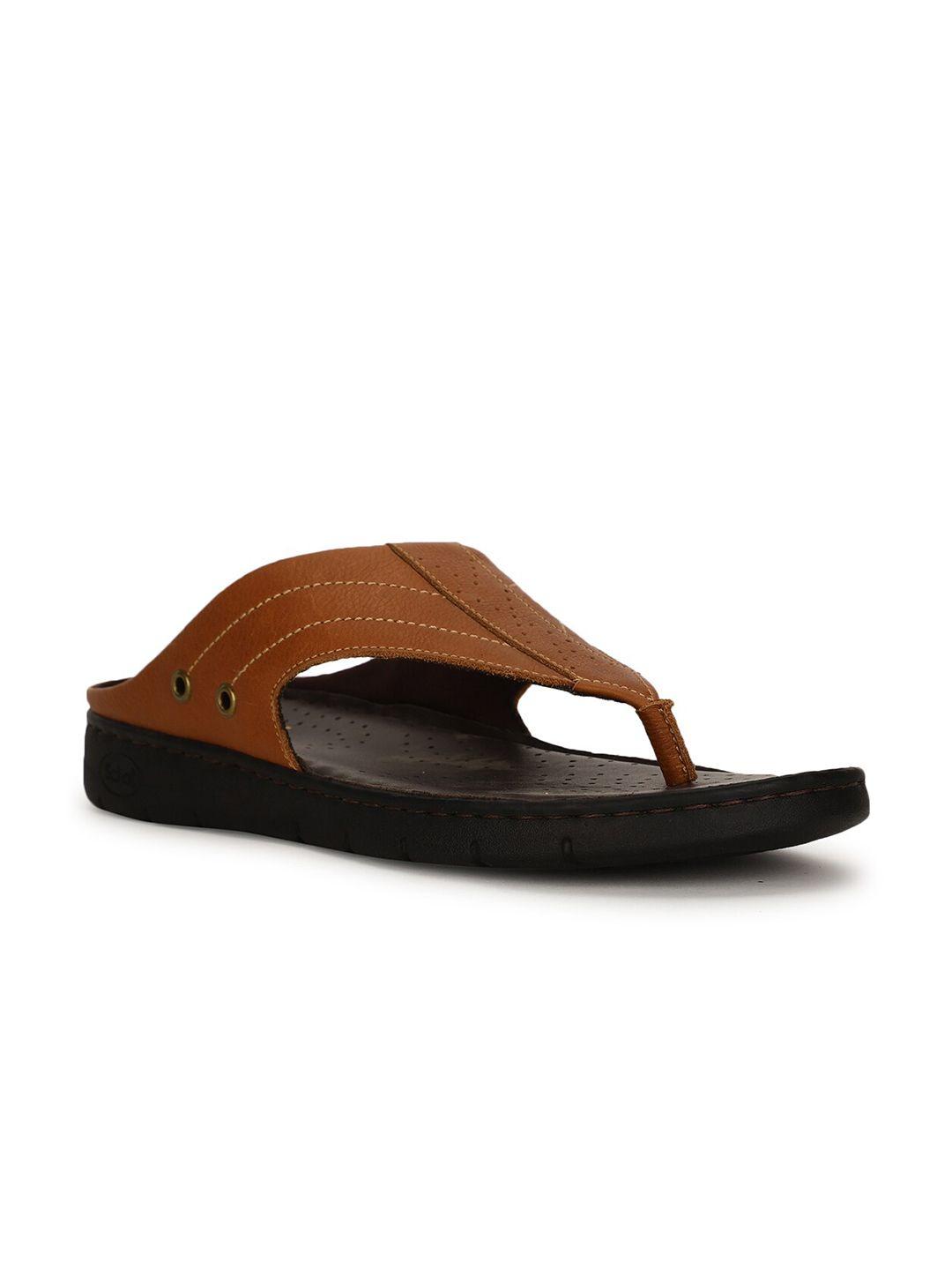 Scholl Men Tan & Black Leather Comfort Sandals