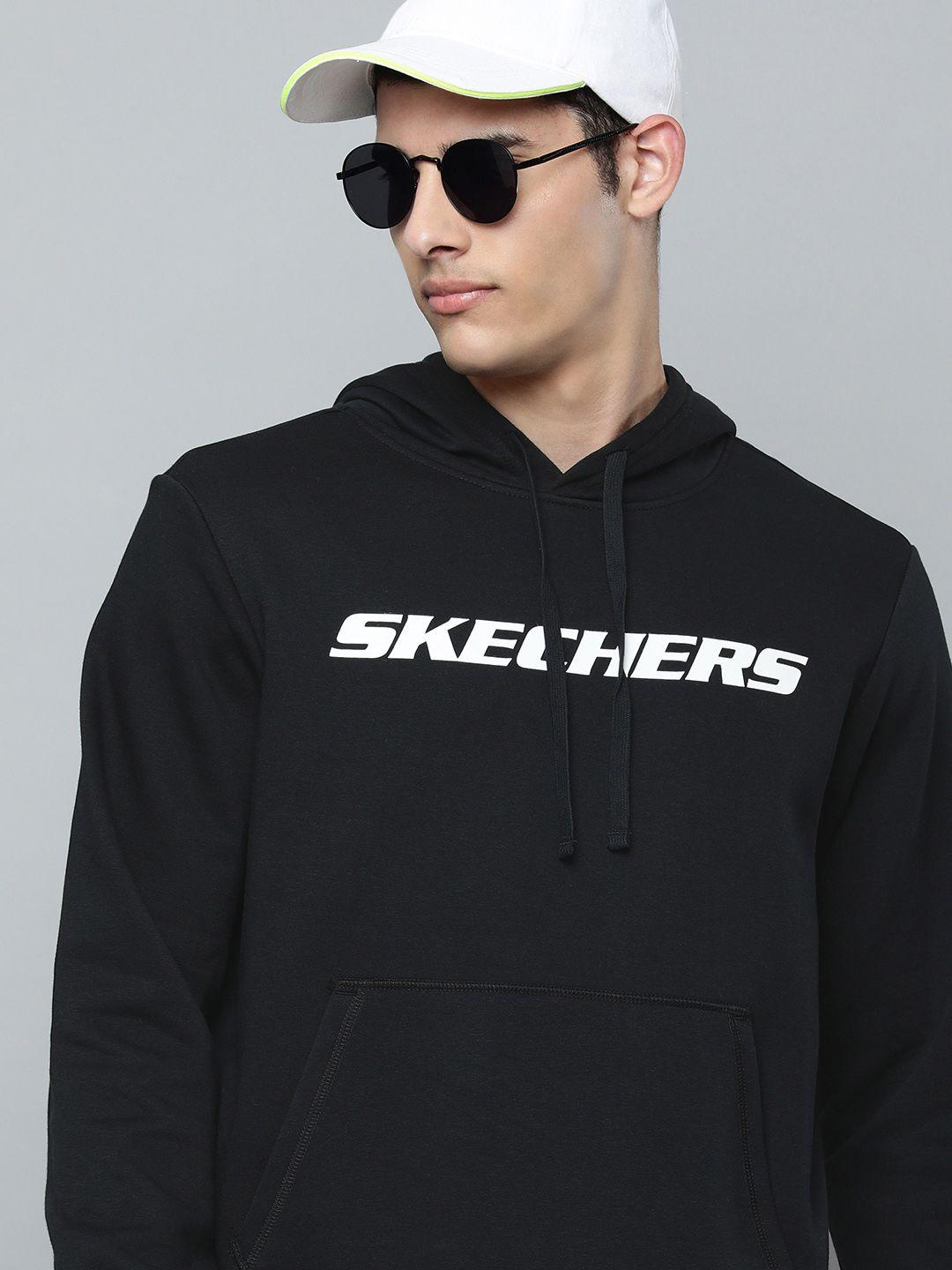 Skechers Men Black Brand Logo Print Hooded Heritage II Pullover Sweatshirt