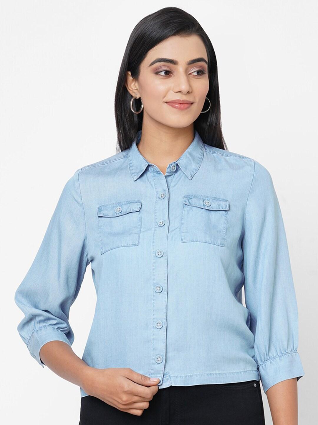 Kraus Jeans Women Blue Slim Fit Casual Denim Shirt
